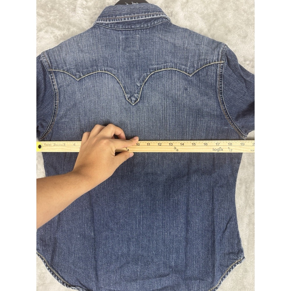 Lucky Brand‎ Western Pearl Snap Blue  Denim Shirt Women's Large Cotton Rodeo - Picture 8 of 8